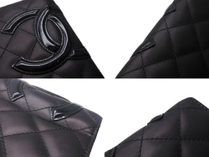 CHANEL シャネル 長財布 カンボンライン 20番台 ココマーク レザー エナメル ブラック ピンク シルバー金具 美品 中古 4c069219
