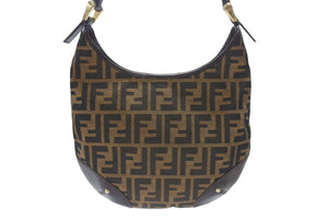 極美品 FENDI フェンディ ホーボー ワンショルダーバッグ 8BR234 ズッカ柄 キャンバス レザー ブラウン ゴールド金具 中古 4b006925