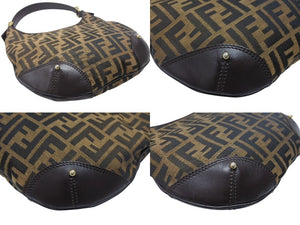 極美品 FENDI フェンディ ホーボー ワンショルダーバッグ 8BR234 ズッカ柄 キャンバス レザー ブラウン ゴールド金具 中古 4b006925
