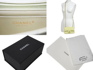 極美品 CHANEL シャネル 横長 20cm ショルダーバッグ ランダム ミニマトラッセショルダーチェーン グリーン系 ラムスキン 中古 4c069268