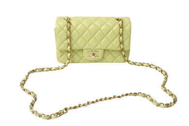 極美品 CHANEL シャネル 横長 20cm ショルダーバッグ ランダム ミニマトラッセショルダーチェーン グリーン系 ラムスキン 中古 4c069268