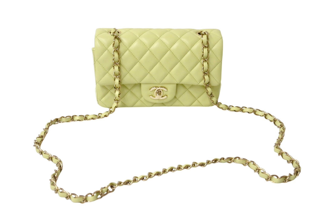 極美品 CHANEL シャネル 横長 20cm ショルダーバッグ ランダム ミニマトラッセショルダーチェーン グリーン系 ラムスキン 中古 4c069268