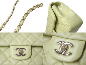極美品 CHANEL シャネル 横長 20cm ショルダーバッグ ランダム ミニマトラッセショルダーチェーン グリーン系 ラムスキン 中古 4c069268