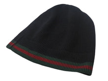 Load image into Gallery viewer, GUCCI ニットキャップ 帽子 シェリーライン 206085 4G869 イタリア製 ウール シルク ブラック グリーン レッド サイズL 美品 中古 4c069317