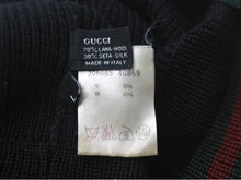 Load image into Gallery viewer, GUCCI ニットキャップ 帽子 シェリーライン 206085 4G869 イタリア製 ウール シルク ブラック グリーン レッド サイズL 美品 中古 4c069317