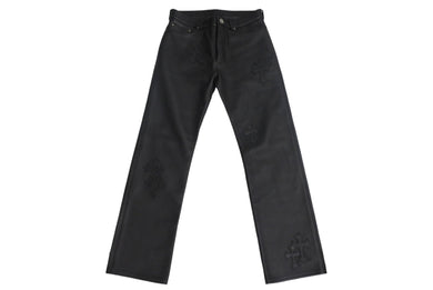 新品未使用 Chrome hearts クロムハーツ レザーパンツ ブラック レザーパッチ シルバー925 サイズ30 中古 4c069356