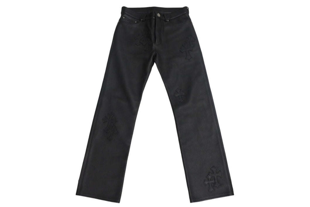 新品未使用 Chrome hearts クロムハーツ レザーパンツ ブラック レザーパッチ シルバー925 サイズ30 中古 4c069356
