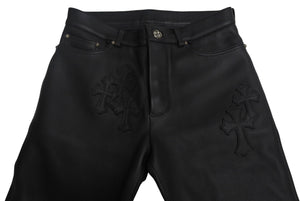 新品未使用 Chrome hearts クロムハーツ レザーパンツ ブラック レザーパッチ シルバー925 サイズ30 中古 4c069356