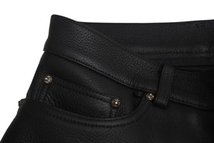 新品未使用 Chrome hearts クロムハーツ レザーパンツ ブラック レザーパッチ シルバー925 サイズ30 中古 4c069356