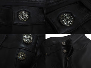 新品未使用 Chrome hearts クロムハーツ レザーパンツ ブラック レザーパッチ シルバー925 サイズ30 中古 4c069356
