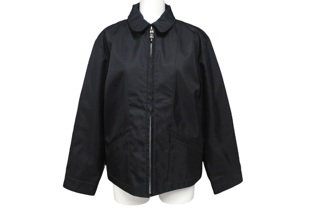 極美品 Chrome hearts クロムハーツ ナイロン ジャケット ブラック レザーパッチ シルバー925 サイズS 中古 4c069357