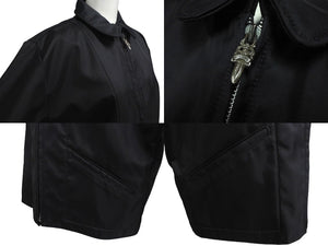 極美品 Chrome hearts クロムハーツ ナイロン ジャケット ブラック レザーパッチ シルバー925 サイズS 中古 4c069357