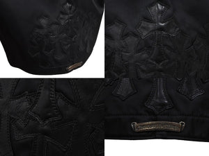 極美品 Chrome hearts クロムハーツ ナイロン ジャケット ブラック レザーパッチ シルバー925 サイズS 中古 4c069357