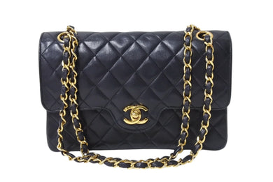 CHANEL シャネル マトラッセ23 Wチェーンショルダーバッグ Wフラップ ラムスキン 0番台 ブラック ゴールド金具 美品 中古 4c069384