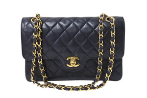 CHANEL シャネル マトラッセ23 Wチェーンショルダーバッグ Wフラップ ラムスキン 0番台 ブラック ゴールド金具 美品 中古 4c069384