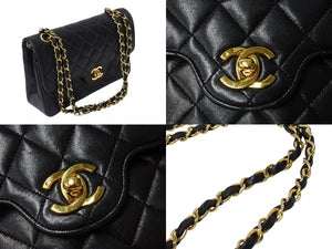 CHANEL シャネル マトラッセ23 Wチェーンショルダーバッグ Wフラップ ラムスキン 0番台 ブラック ゴールド金具 美品 中古 4c069384