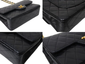 CHANEL シャネル マトラッセ23 Wチェーンショルダーバッグ Wフラップ ラムスキン 0番台 ブラック ゴールド金具 美品 中古 4c069384