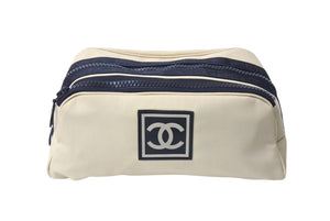 極美品 CHANEL シャネル ポーチ A19975 スポーツライン 7番台 ココマーク ナイロン ラバー ベージュ ブラック金具 中古 4c069385