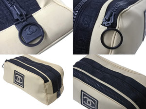極美品 CHANEL シャネル ポーチ A19975 スポーツライン 7番台 ココマーク ナイロン ラバー ベージュ ブラック金具 中古 4c069385