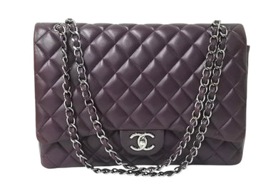 CHANEL シャネル デカマトラッセ33 Wチェーンショルダーバッグ Wフラップ 15番台 ラムスキン パープル シルバー金具 良品 中古 4c069386