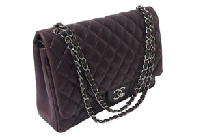 CHANEL シャネル デカマトラッセ33 Wチェーンショルダーバッグ Wフラップ 15番台 ラムスキン パープル シルバー金具 良品 中古 4c069386