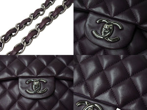 CHANEL シャネル デカマトラッセ33 Wチェーンショルダーバッグ Wフラップ 15番台 ラムスキン パープル シルバー金具 良品 中古 4c069386