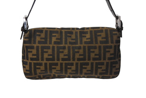 FENDI フェンディ マンマバケット ワンショルダーバッグ ズッカ柄 コットンキャンバス レザー シルバー金具 ブラウン 美品 中古 4c069398 