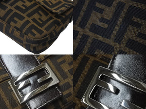 FENDI フェンディ マンマバケット ワンショルダーバッグ ズッカ柄 コットンキャンバス レザー シルバー金具 ブラウン 美品 中古 4c069398 