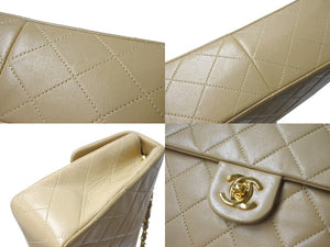 極美品 CHANEL シャネル チェーンショルダーバッグ ミニマトラッセ ラムスキン 1番台 1990年 ココマーク ベージュ ゴールド金具 中古 4c069400