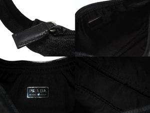 極美品 PRADA プラダ プラダスポーツ ワンショルダーバッグ ウール ナイロンキャンバス チャコール ブラック シルバー金具 中古 4b006941