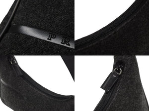 極美品 PRADA プラダ プラダスポーツ ワンショルダーバッグ ウール ナイロンキャンバス チャコール ブラック シルバー金具 中古 4b006941