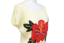 Load image into Gallery viewer, ISSEY MIYAKE イッセイミヤケ PLEATS PLEASE プリーツプリーズ 半袖カットソー PP91-JK572 サイズ4 フリンジ ハイビスカス 美品 中古 4c069422