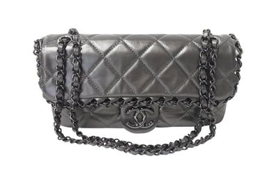 新品同様 CHANEL シャネル マトラッセ チェーンミー Wチェーンショルダーバッグ A50491 16番台 マットグレー ココマーク カーフスキン 中古 4c069434