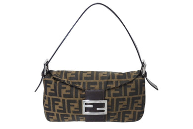 FENDI フェンディ マンマバケット ワンショルダーバッグ ズッカ柄 コットンキャンバス レザー シルバー金具 美品 中古 4c069440
