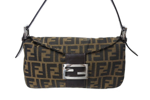 FENDI フェンディ マンマバケット ワンショルダーバッグ ズッカ柄 コットンキャンバス レザー シルバー金具 美品 中古 4c069440 