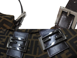 FENDI フェンディ マンマバケット ワンショルダーバッグ ズッカ柄 コットンキャンバス レザー シルバー金具 美品 中古 4c069440 