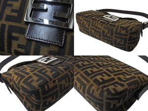 FENDI フェンディ マンマバケット ワンショルダーバッグ ズッカ柄 コットンキャンバス レザー シルバー金具 美品 中古 4c069440 