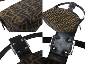 FENDI フェンディ マンマバケット ワンショルダーバッグ ズッカ柄 コットンキャンバス レザー シルバー金具 美品 中古 4c069440 