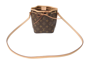 極美品 LOUIS VUITTON ルイヴィトン ナノ ノエ ショルダーバッグ M41346 斜め掛けバッグ モノグラム PVC レザー ブラウン 中古 4c069441