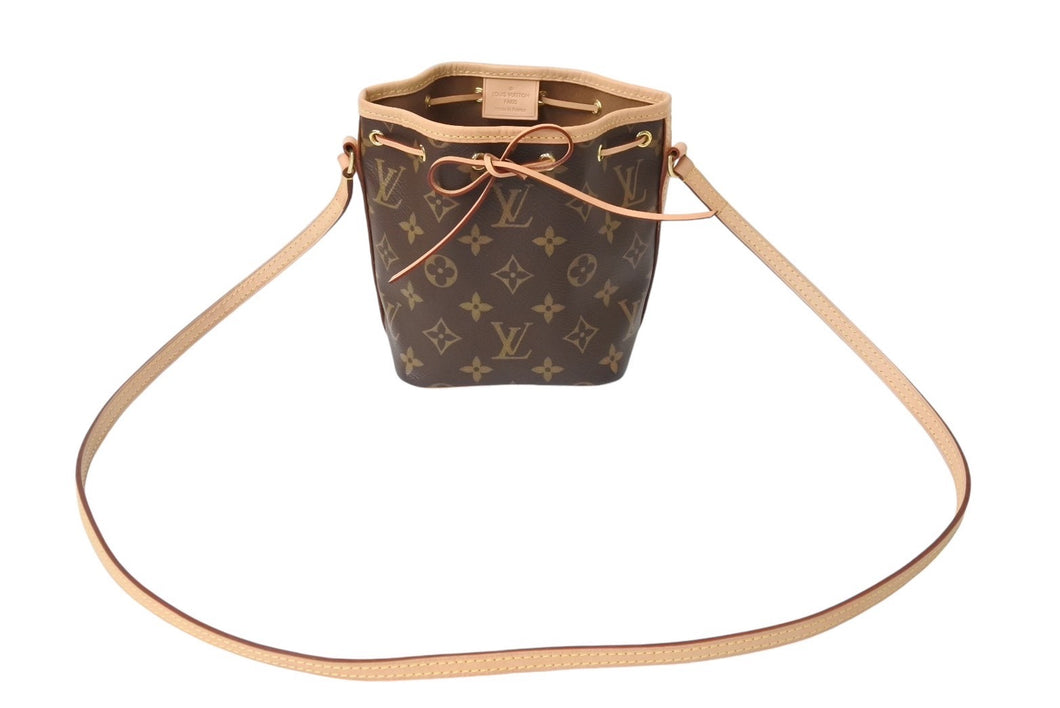 極美品 LOUIS VUITTON ルイヴィトン ナノ ノエ ショルダーバッグ M41346 斜め掛けバッグ モノグラム PVC レザー ブラウン 中古 4c069441