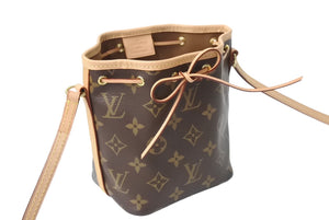 極美品 LOUIS VUITTON ルイヴィトン ナノ ノエ ショルダーバッグ M41346 斜め掛けバッグ モノグラム PVC レザー ブラウン 中古 4c069441