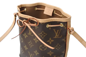 極美品 LOUIS VUITTON ルイヴィトン ナノ ノエ ショルダーバッグ M41346 斜め掛けバッグ モノグラム PVC レザー ブラウン 中古 4c069441