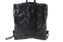 Load image into Gallery viewer, CHANEL シャネル 22 リュック バックパック AS3313 カーフスキン オールブラック ロゴプレート キルティング 美品 中古 4c069521