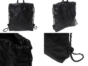 CHANEL シャネル 22 リュック バックパック AS3313 カーフスキン オールブラック ロゴプレート キルティング 美品 中古 4c069521