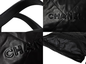 CHANEL シャネル 22 リュック バックパック AS3313 カーフスキン オールブラック ロゴプレート キルティング 美品 中古 4c069521