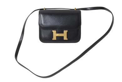 極美品 HERMES エルメス ショルダーバッグ コンスタンス3ミニ C刻印 ブラック カーフスキン ゴールド金具 中古 4c069537