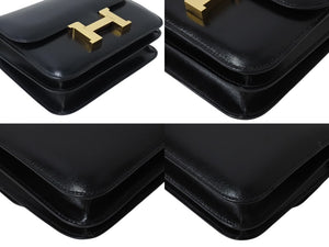 極美品 HERMES エルメス ショルダーバッグ コンスタンス3ミニ C刻印 ブラック カーフスキン ゴールド金具 中古 4c069537