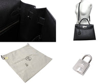 Load image into Gallery viewer, HERMES エルメス ケリー32 外縫い ブラック □Q刻印 カーフスキン シルバー金具 ハンドバッグ 2WAY 中古 4c069530
