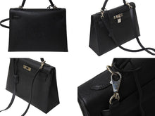 Load image into Gallery viewer, HERMES エルメス ケリー32 外縫い ブラック □Q刻印 カーフスキン シルバー金具 ハンドバッグ 2WAY 中古 4c069530