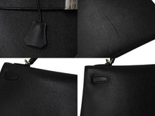 Load image into Gallery viewer, HERMES エルメス ケリー32 外縫い ブラック □Q刻印 カーフスキン シルバー金具 ハンドバッグ 2WAY 中古 4c069530
